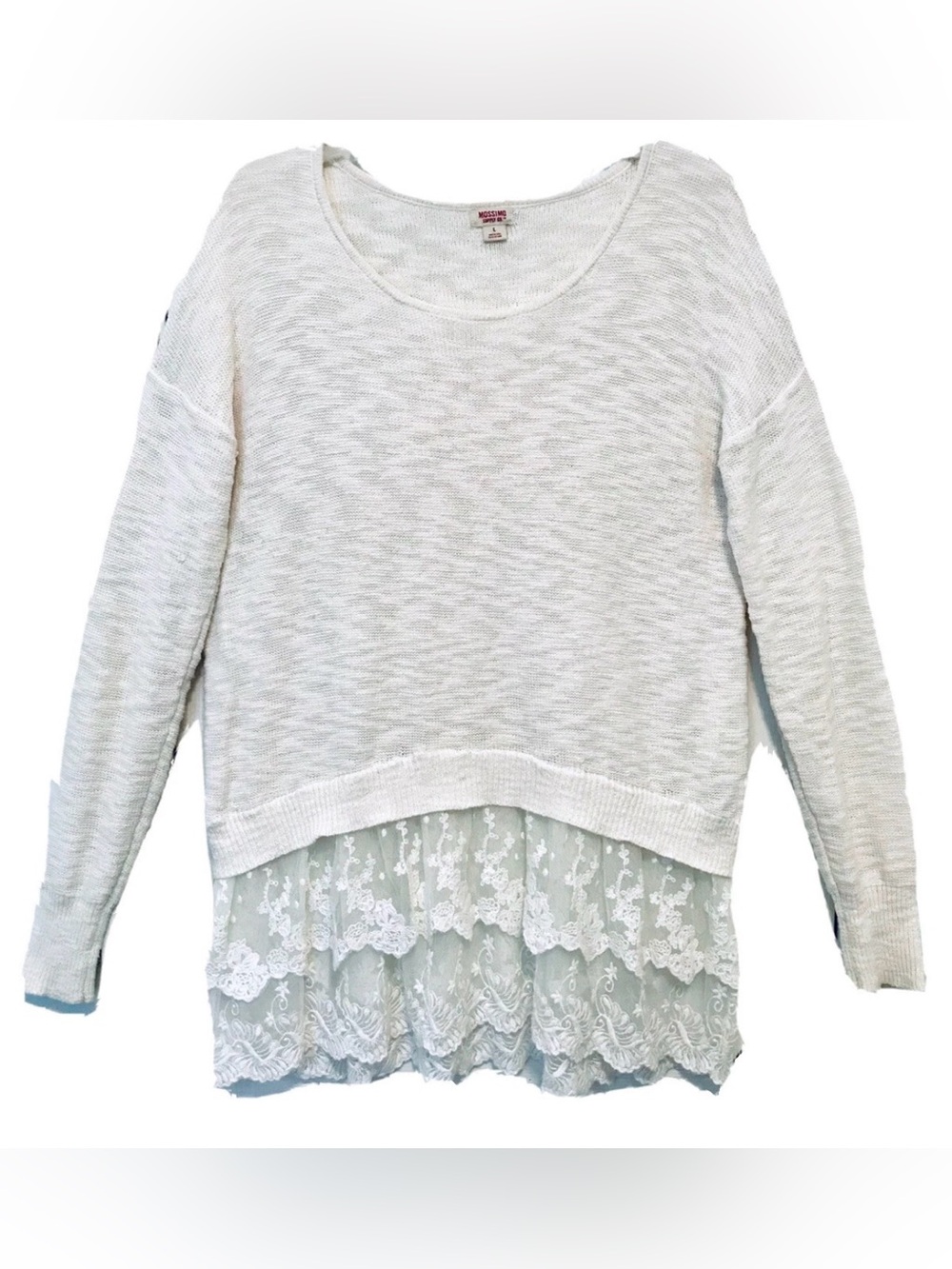 Mossimo Supply Co Womans Large Ivory Marled Knit Double Tier Lace Bottom Sweater